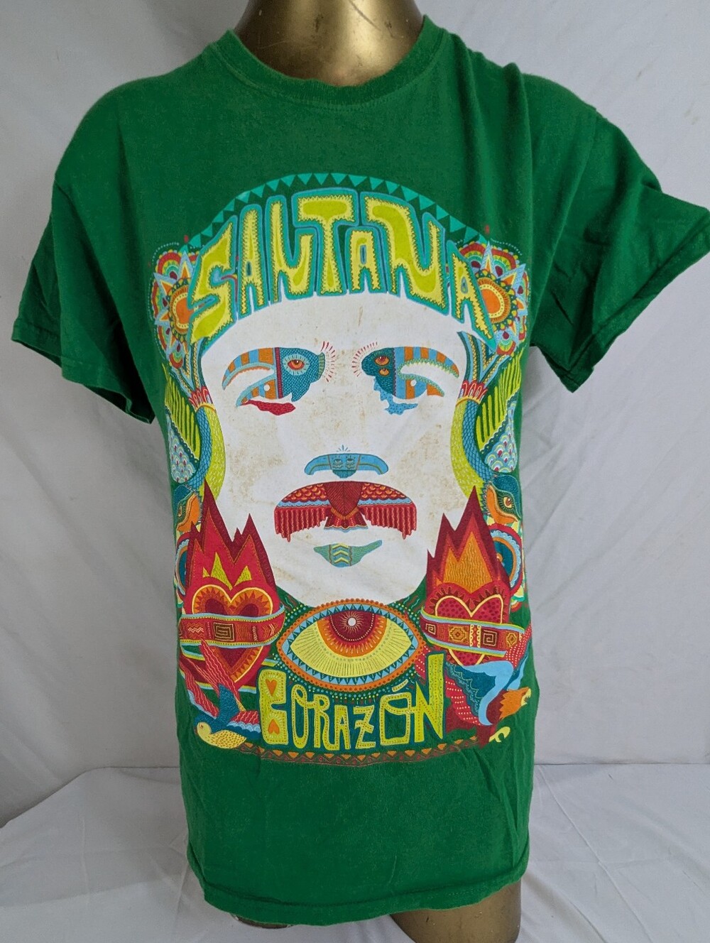 Repost Carlos Santana Green Graphic Band Tee with Multicolor Psychedelic Print